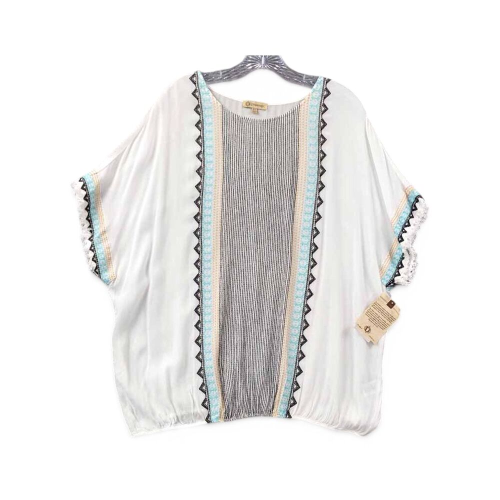 Democracy XL White Boho Embroidered Dolman Batwing Rayon Peasant Blouse Top - Picture 2 of 9